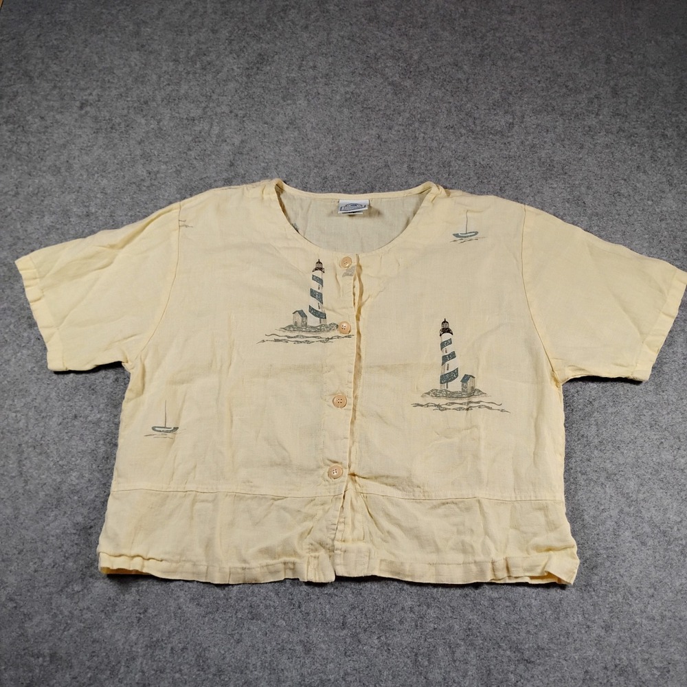 Mill Valley Vintage 90s Lighthouse Nautical Cotton Button Front Crop Top PL USA